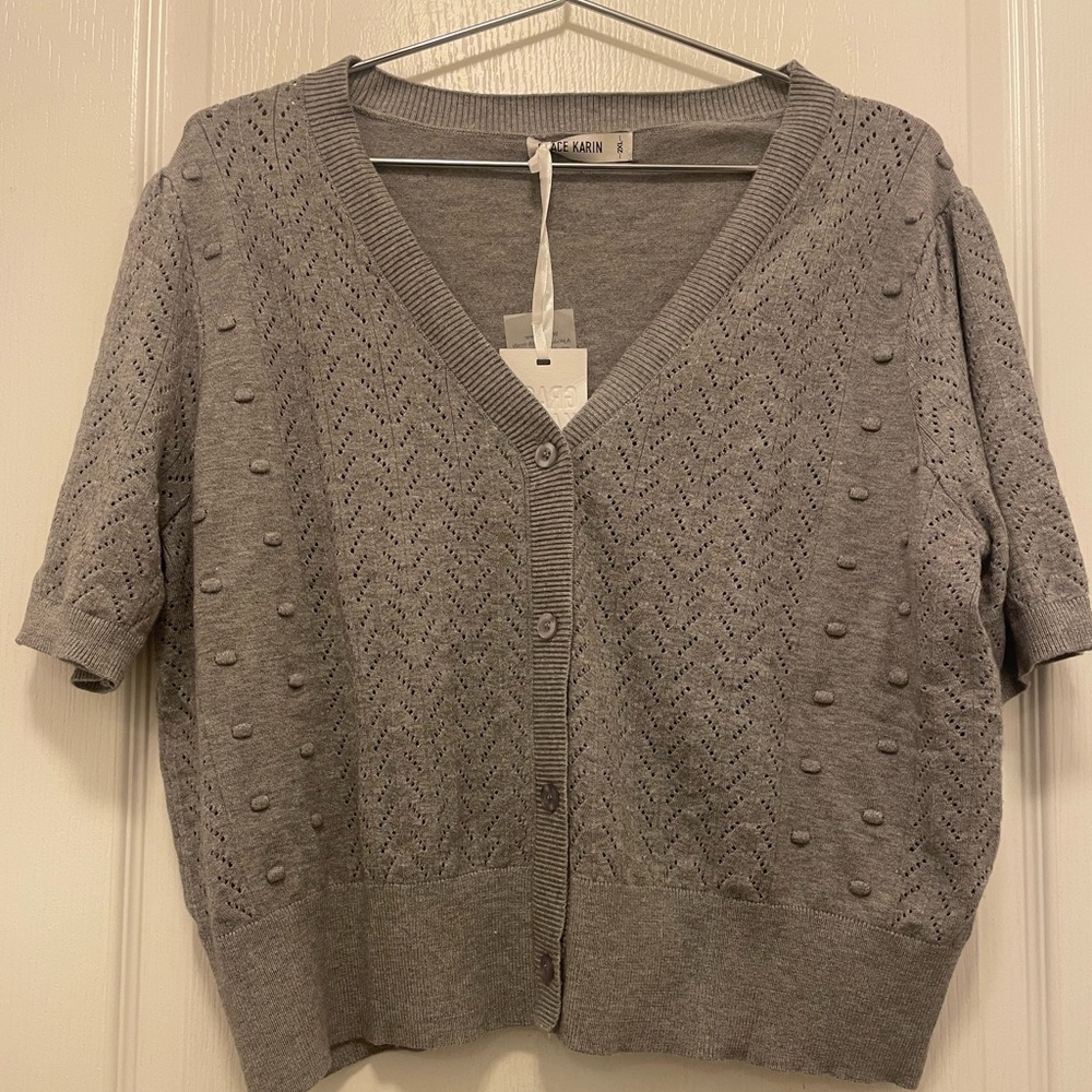 Grace Karin light grey cardigan sweater size 2XL